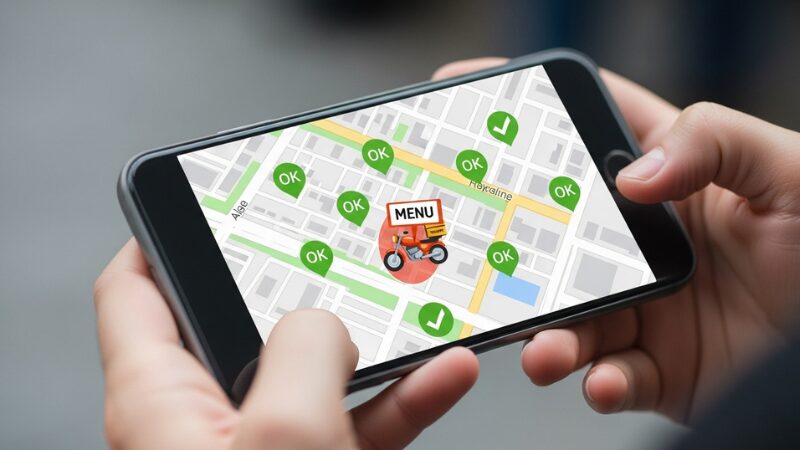 OK marks displayed on the map visible on the smartphone screen.