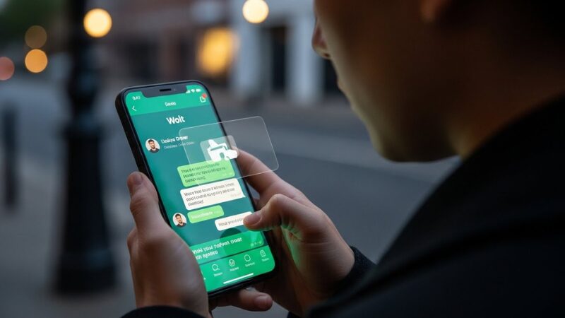 Using a smartphone to chat with a Wolt delivery driver